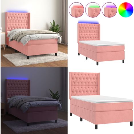 Boxspringbett mit Matratze & LED Rosa 90x200 cm Samt - Boxspringbett - Doppelbett - Samtbett - Rosa Bett - Kinderzimmerbetten - Home & Living (1/5)