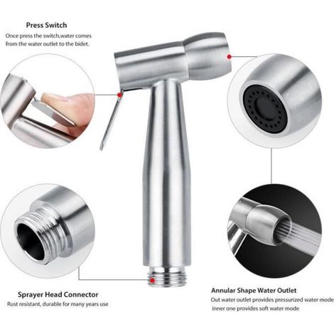 Douchette Bidet - Acier Inoxydable 304 - Pour Hygiène Intime Et Nettoyage - 770 g - Lot Complet (1/4)