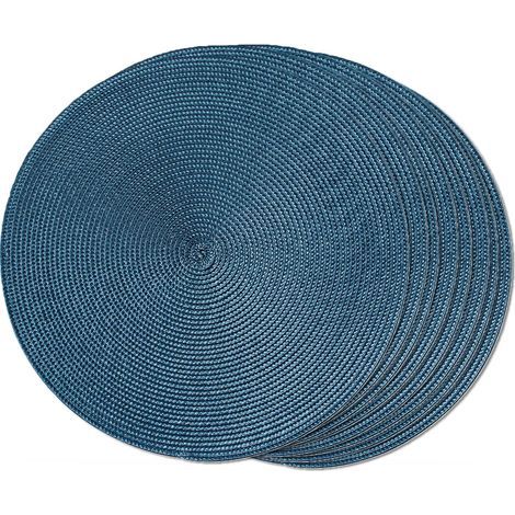 Sets de table ronds tissés, lavables et antidérapants, 15 pouces (paquet de 8, bleus) (1/5)