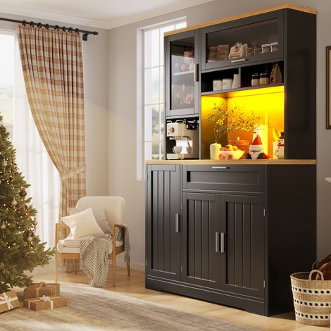 Mobile contenitore alto con LED, vetrina 104 x 40 x 180 cm, MDF nero (1/5)