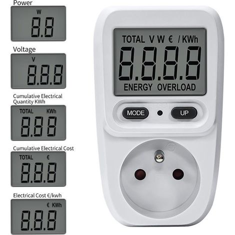 medidor de electricidad portátil, medidor de potencia de kWh de CA 220 V, analizador de potencia de kilovatios y vatios (1/5)