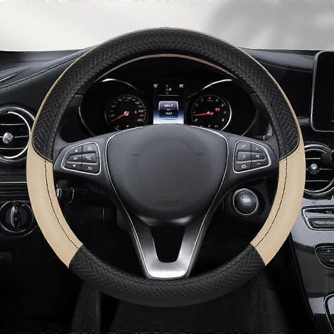 Housse de volant pour Hyundai Santa Fe Sport 2013-2018, protection douce, antidérapante et respirante, décor intérieur noir et beige (1/4)
