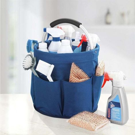 Lot de 2 paniers de rangement polyvalents  Panier outils, sac de pansage, 6 poches, pliable avec poignée de transport rembourrées , Lot de 2, Polyester, Coloris bleu, Diam 28x Hauteur 54 cm (1/3)