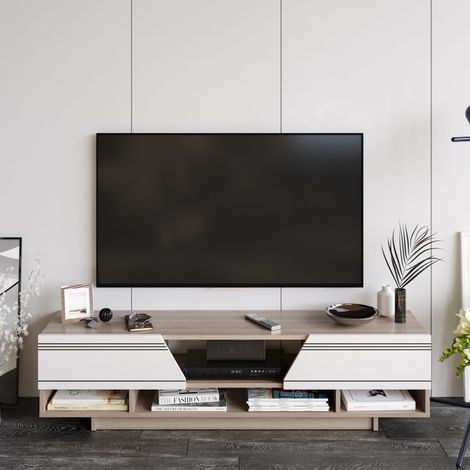 Decorotika Aspatria 160 cm Wide Meuble TV TV Cabinets with Drop-Down Doors - Blanc & Cordoba (1/5)