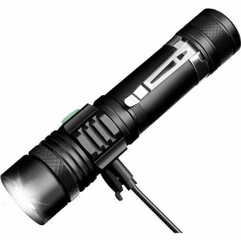 Lampe de poche LED, lampes de poche rechargeables USB, lampe de poche LED extrêmement lumineuse, lampe de poche étanche avec 4 modes (batterie non incluse) (1/4)