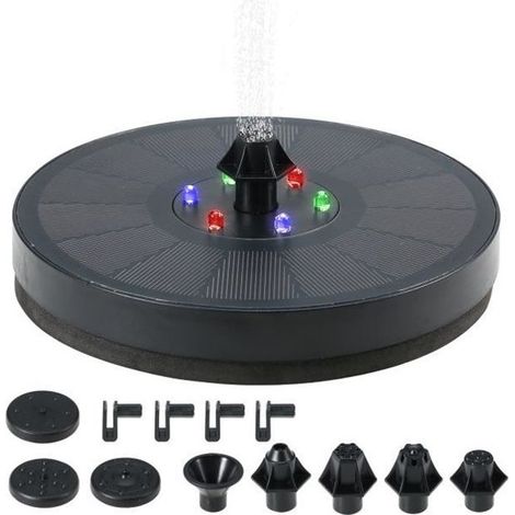 Pompe Fontaine Solaire pour Bassin de Jardin - 3W 7V avec 6pcs lumière dégradée colorée et 7 Buses (1/4)