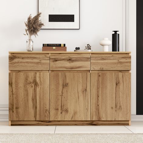 Multifunktionales Sideboard 135 x 40 x 81 cm mit 3 Türen und 3 Schubladen, Holzoptik, HAVRYA (1/5)