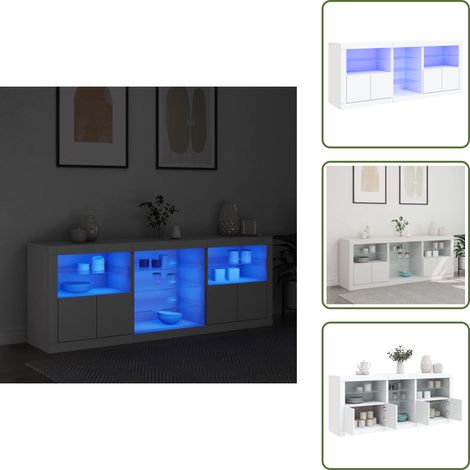 Sideboard mit LED-Leuchten Weiß 181,5x37x67 cm - Schreibtisch - Wohnzimmermöbel - Sideboard - Regal - TV-Stand