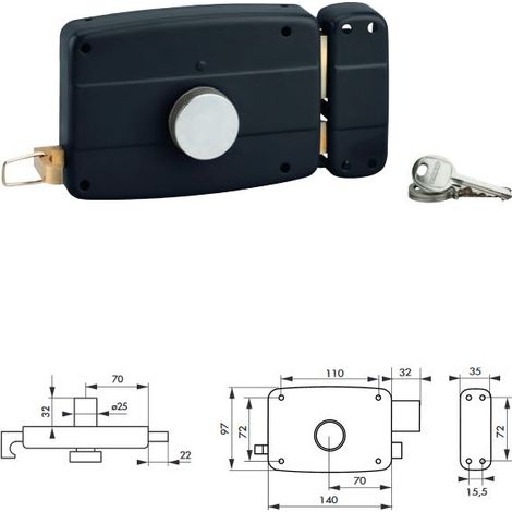 THIRARD Garagenschloss mit Zug und Knopf rechts Lauf Ø25 - LG:32 mm 3 Schlüssel -.