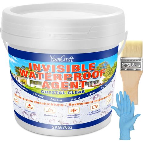 Liquide d'Étanchéité Transparent 2kg, Agent de Revêtement Imperméable Membrane d'Étanchéité, Réparation de Fuite Anti-Fuite pour Toits, Salle de Bain, Murs, Cuisine, Intérieur et Extérieur (1/5)