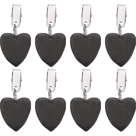 6 pesas de mármol negro en forma de corazón – 4×4 cm – clips de metal – para exteriores/fiestas/picnics/jardín – decoración de mesa –