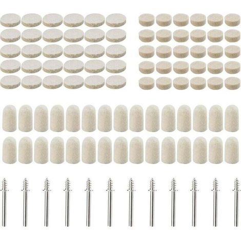 [NON UTILIZZATO] 102 tamponi lucidanti in feltro di lana, mole abrasive per lucidatura per accessori - utensili rotanti - misure assortite diametro 10/13/25 mm.