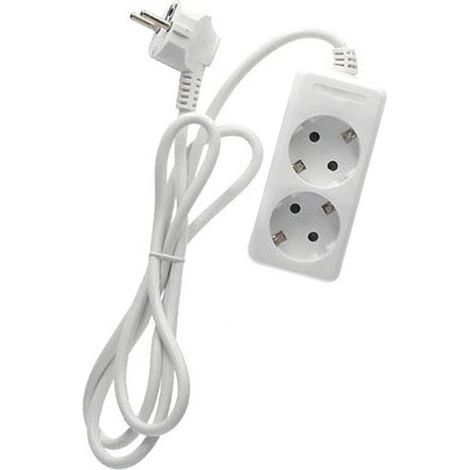 Multiprise Standard, 2 Prises, avec câble de 3 x 1,5 mm et 3 m de Longueur, Couleur Blanche, idéal pour connecter Plusieurs appareils électriques.