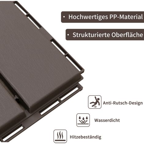 Dalles de terrasse 30x30 cm, lot de 9, 0,81 m², carreaux clipsables pour balcon avec système d'emboîtement, drainant, revêtement de sol extérieur marron
