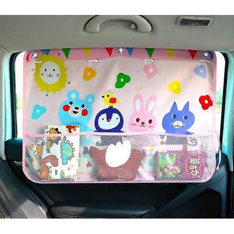 Rideaux de voiture, pare-soleil pour vitres de voiture, motif dessin animé enfant, housse de voiture, sac de rangement multifonctionnel, marron (1/5)