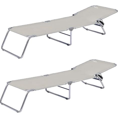 Coppia Di Lettini Pieghevoli Prendisole Senza Tettuccio Parasole Schienale Reclinabile Regolabile Struttura In Metallo Nero Sedia Sdraio Per Spiaggia Mare Giardino Piscina 187 x 53 x 24 Cm (Gray) - Co