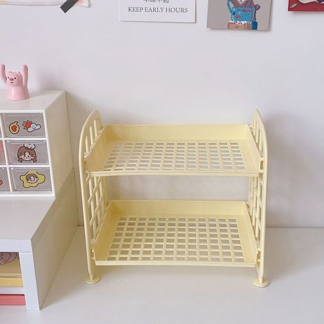 Étagère de bureau double, tablette à crémaillère latérale déployable pour rangement cosmétique, couleur citron jaune