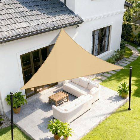 3x3x3m Sonnensegel Dreieckig,420D Oxfordgewebe Wasserdicht Sonnenschutz Sunsegel UV-Schutz,für Außenbereich,Garten,Terrasse Balkon -Sand
