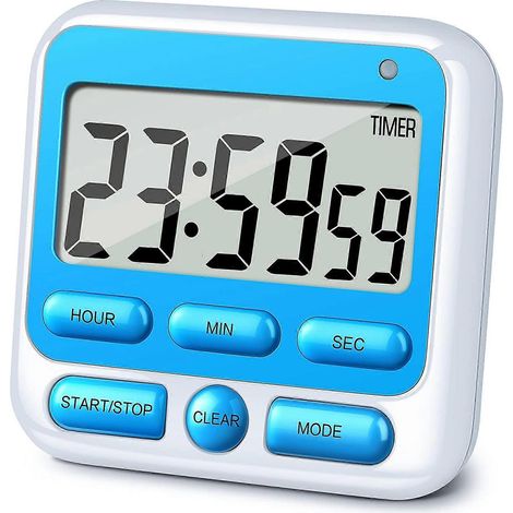 Minuteur de cuisine numérique avec alarme silencieuse/sonore, interrupteur marche/arrêt, horloge 24 heures et alarme, fonction mémoire, compte à rebours et compte ascendant pour enfants et enseignants (1/5)