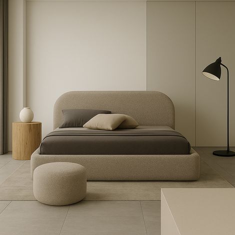 Polsterbett MOON 200x200 Holz-Lattenrost mit AUFHEBEN Beige Boucle Teddystoff Bett mit Bettkasten und Stauraum (1/5)
