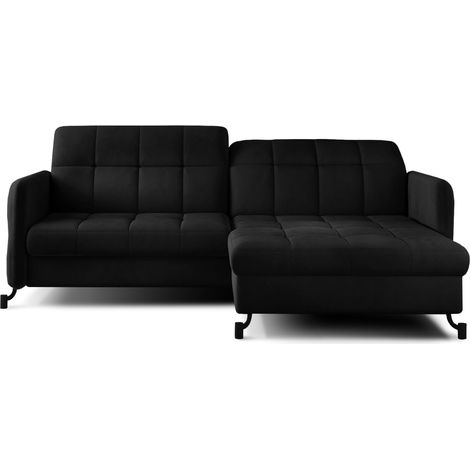 Canapé d'angle convertible velours avec coffre de rangement LORI-Noir-angle droit (1/5)