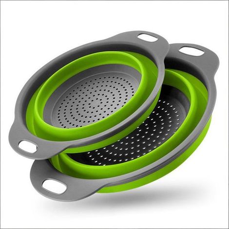 Passoire Pliable Silicone, Colander Set, Portable Panier de Fruits, Économisez de l'espace de Cuisine, Facile à Nettoyer, 2 Tailles, y Compris 8 Pouces et 9,5 Pouces.(Vert) (1/5)