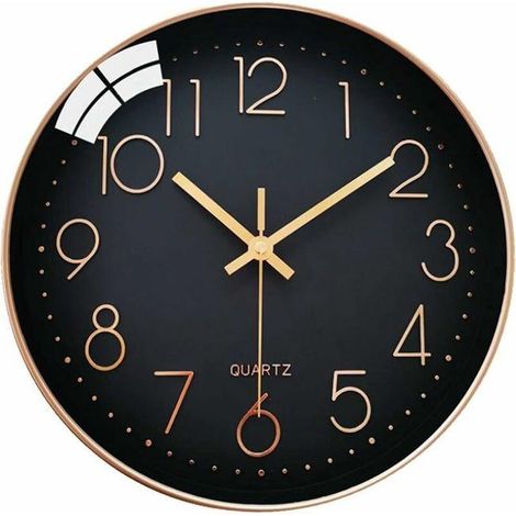 Horloge Murale Silencieuse Sans Tic-Tac, 30cm Chiffres Arabes Horloge Quartz Ronde Moderne Décorative, Pour Salon Chambre Cuisine Bureau Classe - Noir (1/4)