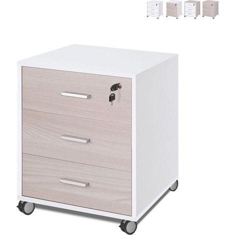 Cassettiera per ufficio tre cassetti con ruote Bianco Olmo 50x41x h70 cm