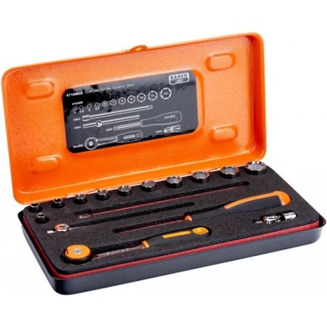 BAHCO - Jeu de douilles 1/4, 6 pans métriques et cliquet à tête ronde/rallonges - 16 pc