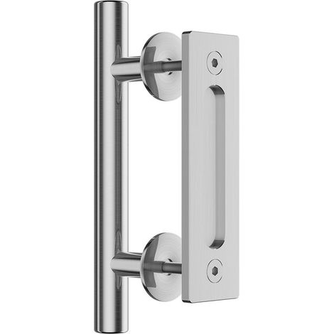 Poignée de porte de grange coulissante en acier inoxydable, double face, idéale pour portails, garages, abris de jardin et meubles. (1/4)