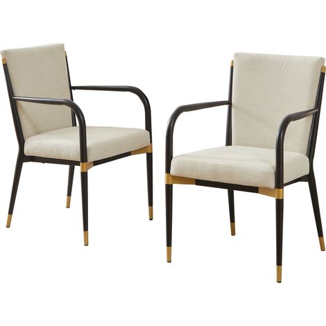 Set 2 sedie da pranzo con braccioli imbottite stile scandinavo beige nero oro MODENUIT (1/5)