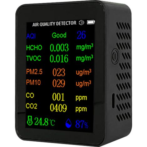 Irovami Testeur qualité air 9 en 1 – PM2.5/CO/CO2/HCHO, couleur – Idéal pour maison, bureau, santé (1/5)