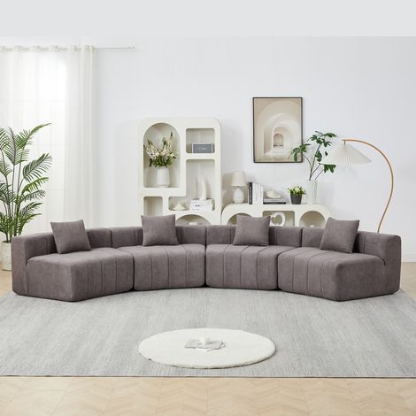 Módulo de sofá curvo modular gris en tela, diseño semicircular con 2 cojines y asiento estilo teclas, sin montaje, para salón, dormitorio u oficina CHICFURN (1/5)