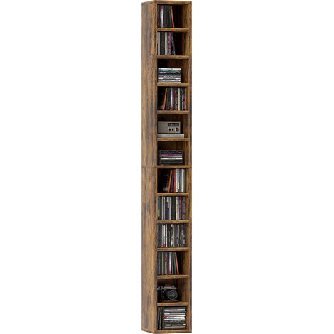 HOMCOM 204 CD Storage Tower, Tall Bookcase Bookshelf with 12 Cubes Rustic Brown