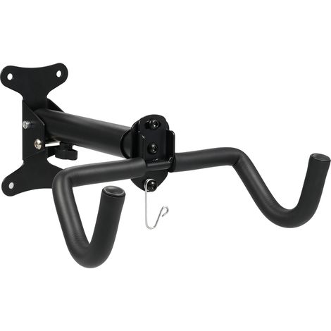 Support vélo mural repliable orientable en alliage aluminium et fer noir 26cm extensible 22.5-34cm crochet 25kg socle 50kg pour garage kit fixation (1/5)