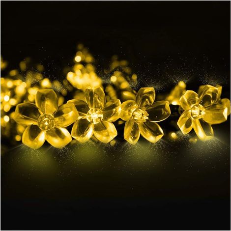 Guirlande Solaire Extérieure - 6,5 M 50 LED Fleurs - 2 Modes (Fixe/Étincelant) - Étanche IP44 - Pour Jardin Terrasse Balcon Arbre de Noël - 1 Pièce