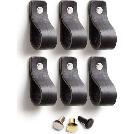 Poignée en cuir noir pour armoire meuble vintage minimaliste / Bouton en cuir véritable pour commode ou porte (6, noir) (1/5)