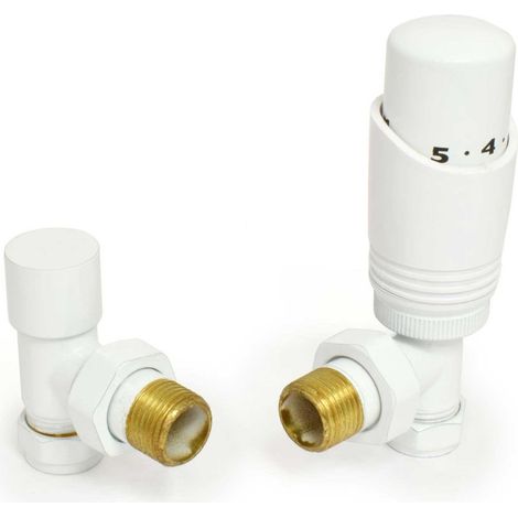 West Delta Angled TRV Thermostatic Radiator Valve and Lockshield - White (1/5)