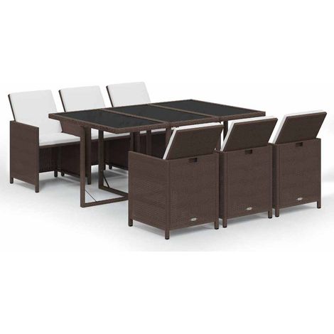 Maison Exclusive - Set da Pranzo da Giardino 7 pz con Cuscini Polyrattan Marrone (1/5)