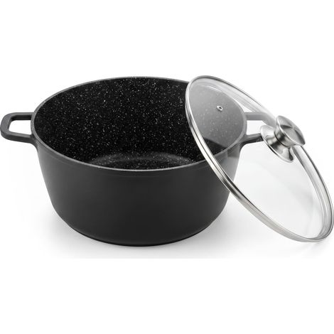 Casserole de 10 l en aluminium moulé sous pression antiadhésif pour cuisson à induction 32 cm avec couvercle en verre (1/5)