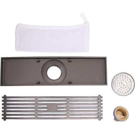 Rectangle Siphon de sol linéaire en cuivre en acier inoxydable inodore anti-insectes Drainage rapide pour salle de bain cuisine gris (1/5)