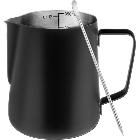 Pichet à lait - Pichet mousseur en acier inoxydable de 350 ml - Mousseur à lait et stylo à latte art en acier inoxydable 304, accessoires de barista, pichet à lait en acier inoxydable pour expresso et (1/5)