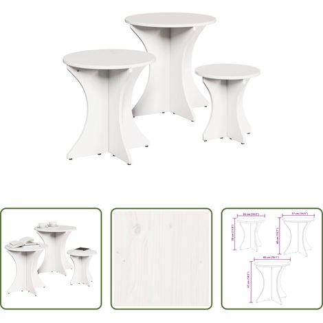 Massivholz - Couchtisch 3 pcs Weiß (1/5)