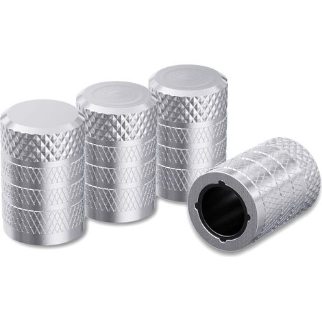 Tappi per valvole pneumatici, set da 4 pezzi, tappi per valvole in alluminio anodizzato, resistenti alla corrosione, tappi universali per valvole auto - argento e nero. (1/5)