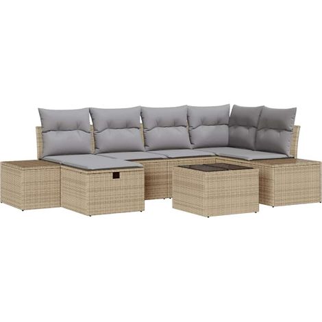 Maison Exclusive - Gartensofa-set mit Kissen 7 pcs Beige Poly-Rat