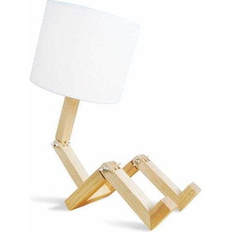 Lámpara de noche robot, lámparas de escritorio creativas para dormitorio, cuerpo de madera ajustable, lámpara de mesa E27 DIY para sala de estar con pantalla de tela, iluminación decorativa moderna pa (1/5)