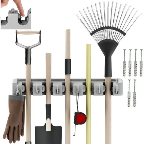 Colgador de pared para herramientas, escobas y fregonas.
