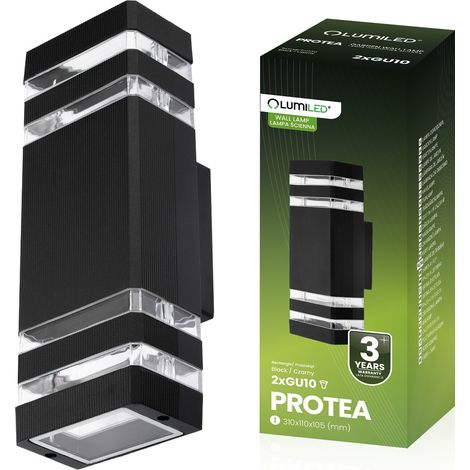 Lámpara de jardín, aplique de pared, fachada superior e inferior GU10, Protea negra, Lumiled (1/5)
