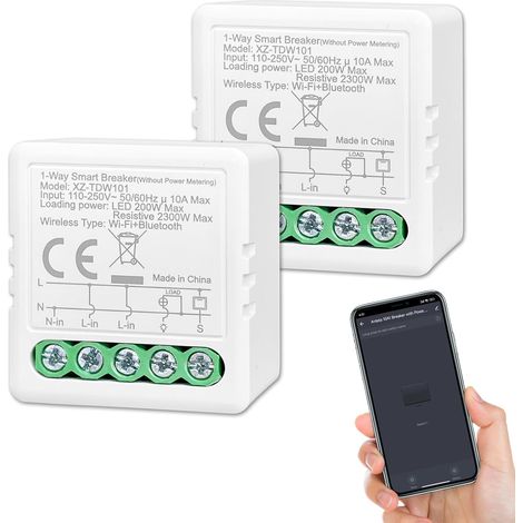 Relais Intelligent WiFi Bluetooth 10A 1Canal, 2PCs Compatible avec Smart Life APP (1/5)