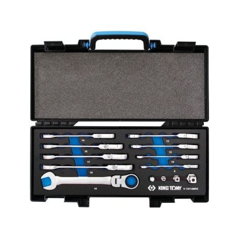 Coffret de 13 clés mixtes à cliquet EVAWAVE – Tête articulée pour accès facile – Adaptateurs 1/4', 3/8', 1/2' – Pour espaces restreints – King Tony (1/2)